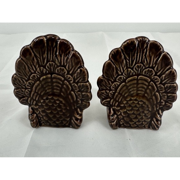Vintage Turkey‎ Gobble Thanksgiving Ceramic Pottery Salt & Pepper Shakers - Picture 4 of 8